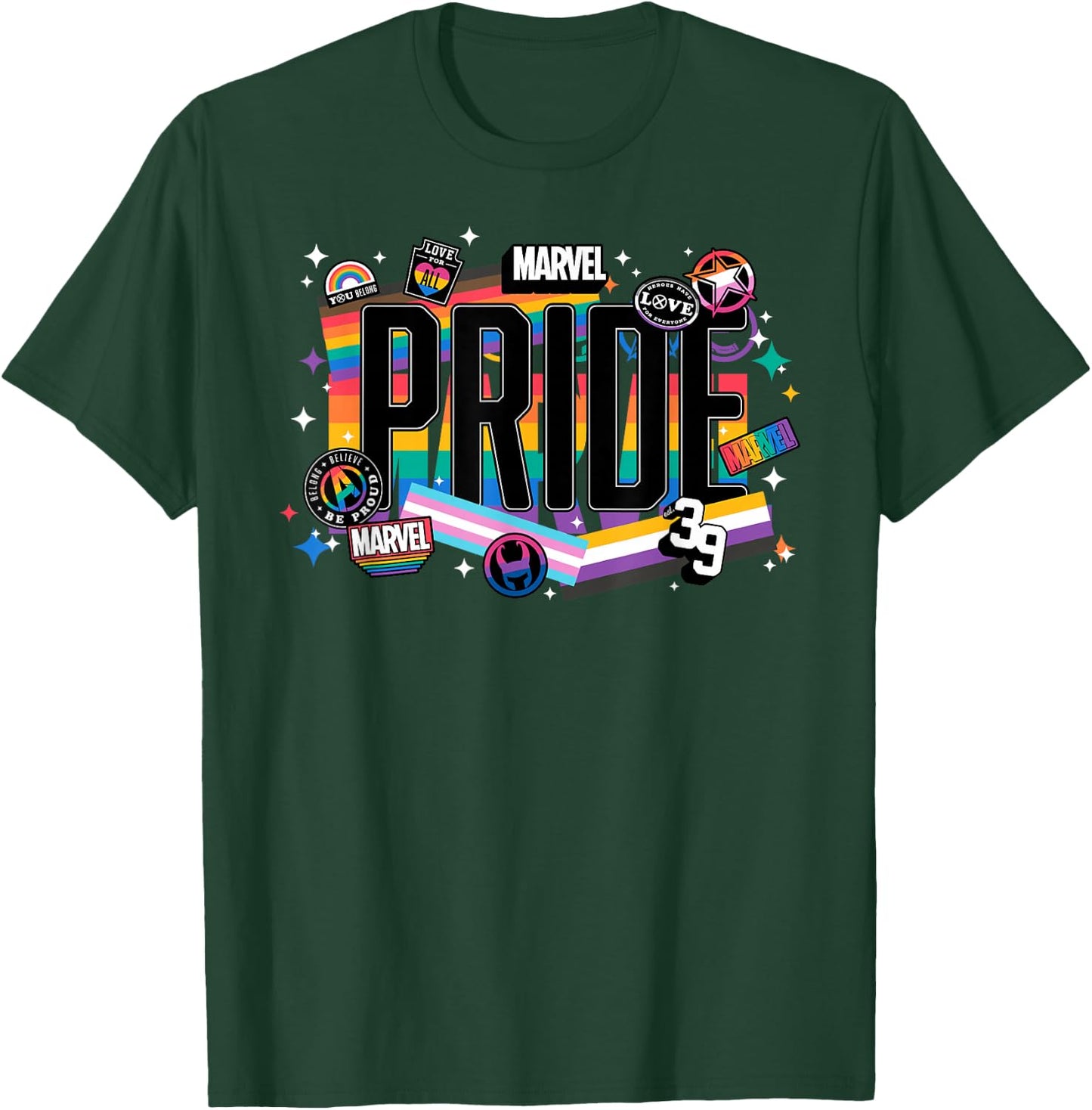 Marvel Pride Rainbow Flags Proud Heroes Stickers Est. ‘39 T-Shirt - T-Shirt | Forest