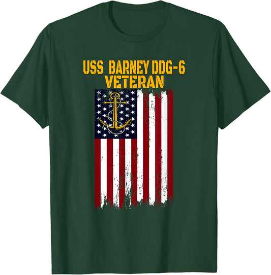 USS Barney DDG-6 Destroyer Veterans Day Father's Day Dad Son T-Shirt - T-Shirt | Forest