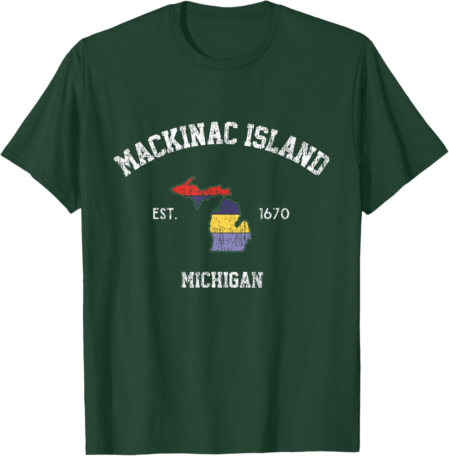 Mackinac Island Michigan Vintage MI State Retro Sports T-Shirt - T-Shirt | Forest