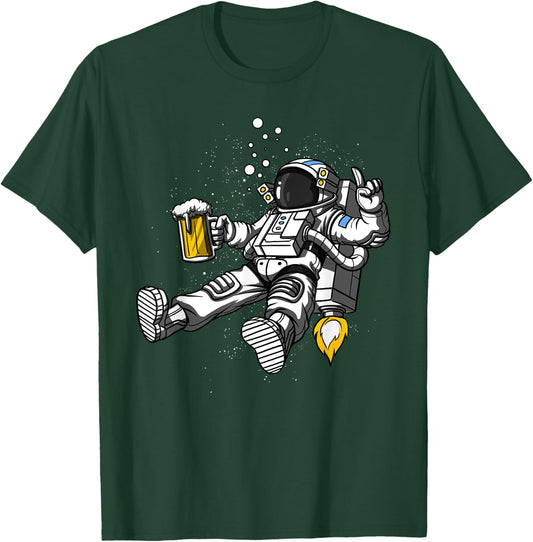 Space Astronaut Beer Drinking Party Funny Cosmic Men Women T-Shirt - T-Shirt | Forest
