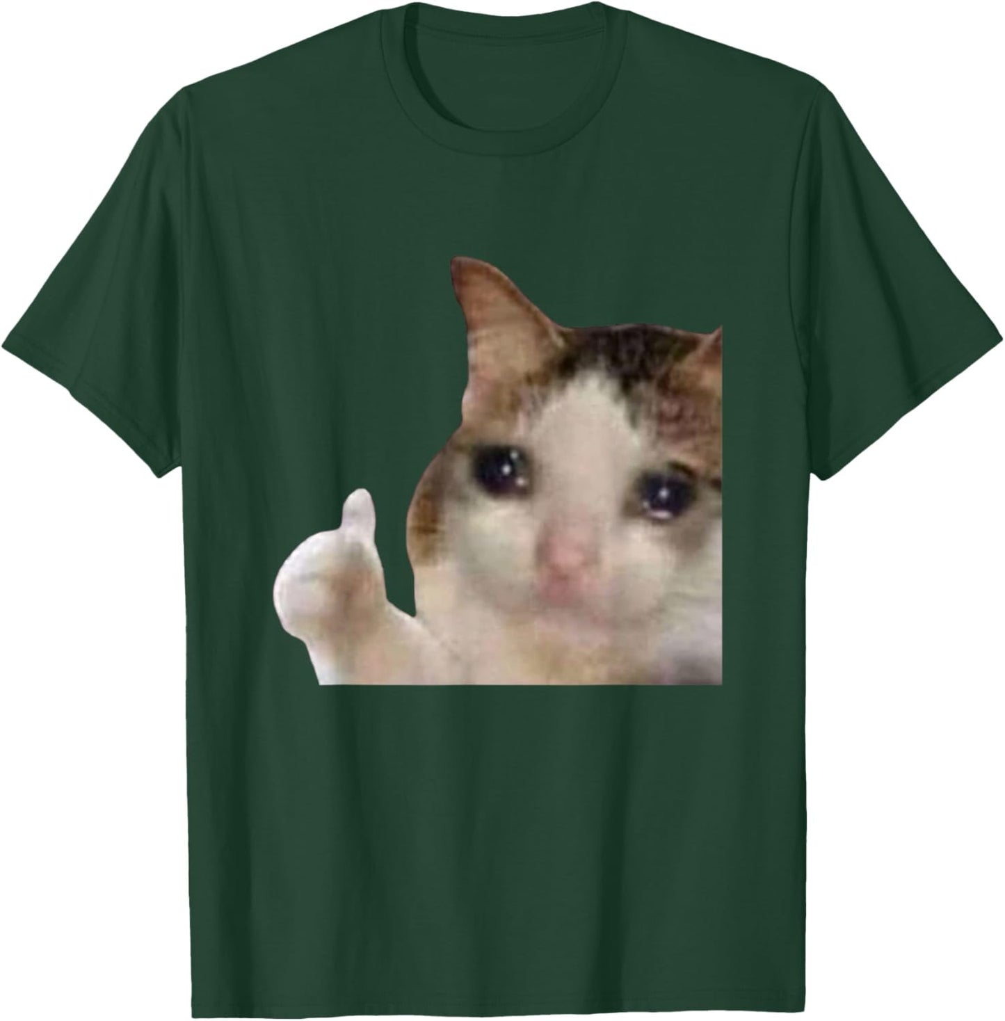 Funny Cute Crying Cat Sad Tears Thumbs Up Meme Gen Z Humor T-Shirt - T-Shirt | Forest