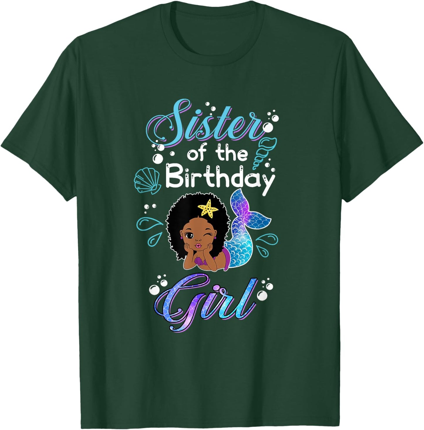 Sister Of The Birthday Mermaid African American Kid Sis Girl T-Shirt - T-Shirt | Forest