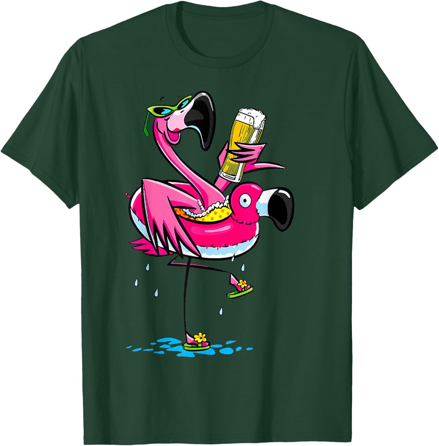 Funny Flamingo Drinking Beer Hawaiian Summer Tropical Women T-Shirt - T-Shirt | Forest