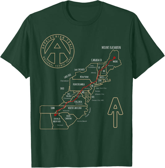 Appalachian Trail Hiking Map, Outdoor Adventure Trailing T-Shirt - T-Shirt | Forest