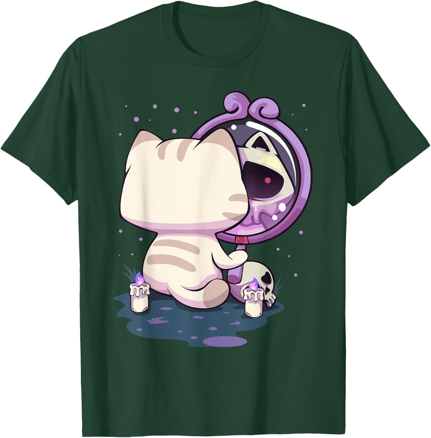 Pastel Goth Kawaii Sad Cat With Mirror T-Shirt - T-Shirt | Forest