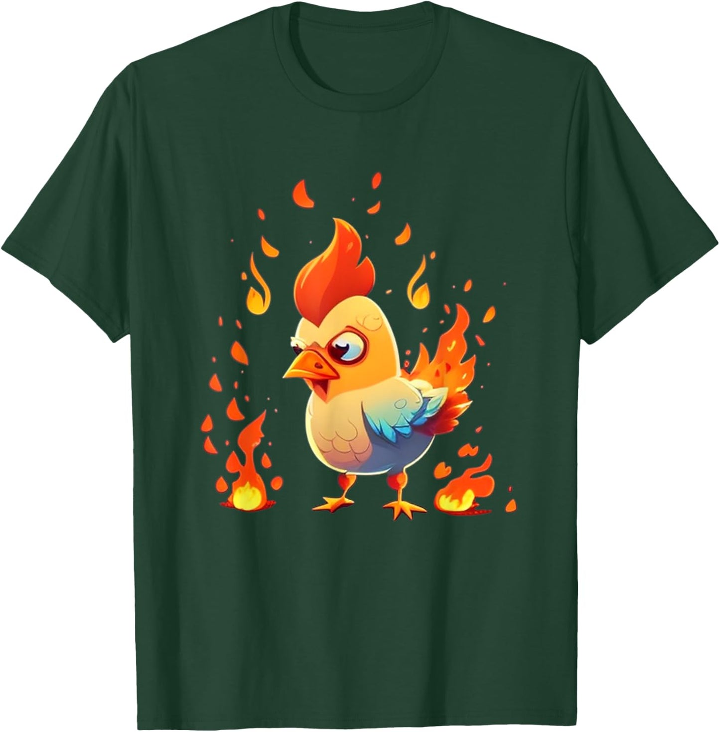 Funny looking Fire Chicken T-Shirt - T-Shirt | Forest