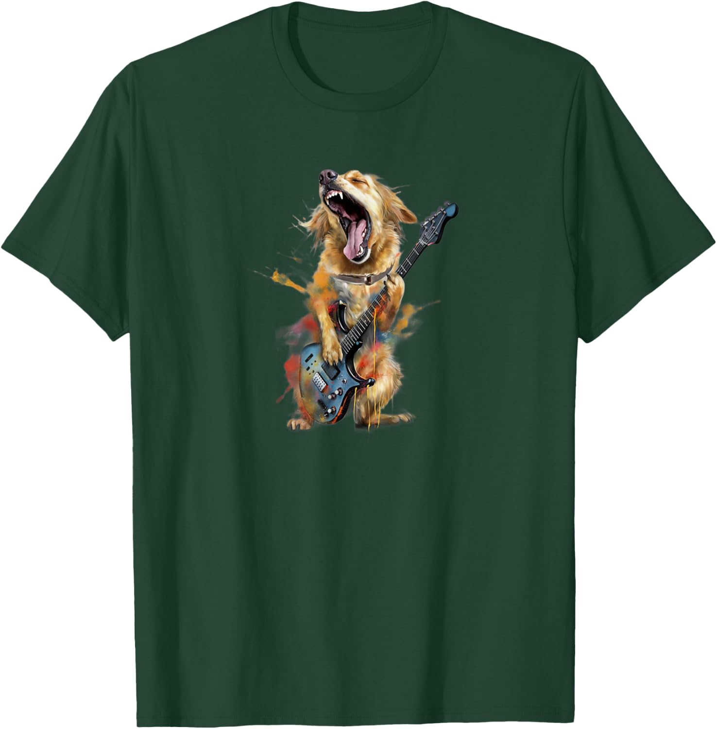 Golden Retriever Dog Playing On Electric Guitar T-Shirt - T-Shirt | Forest