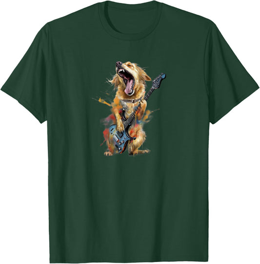 Golden Retriever Dog Playing On Electric Guitar T-Shirt - T-Shirt | Forest