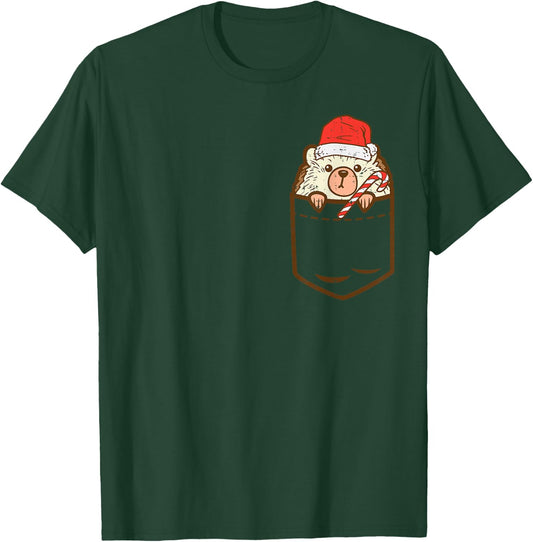 Pocket Hedgehog Santa Cute Animal Christmas Xmas Men Women T-Shirt - T-Shirt | Forest