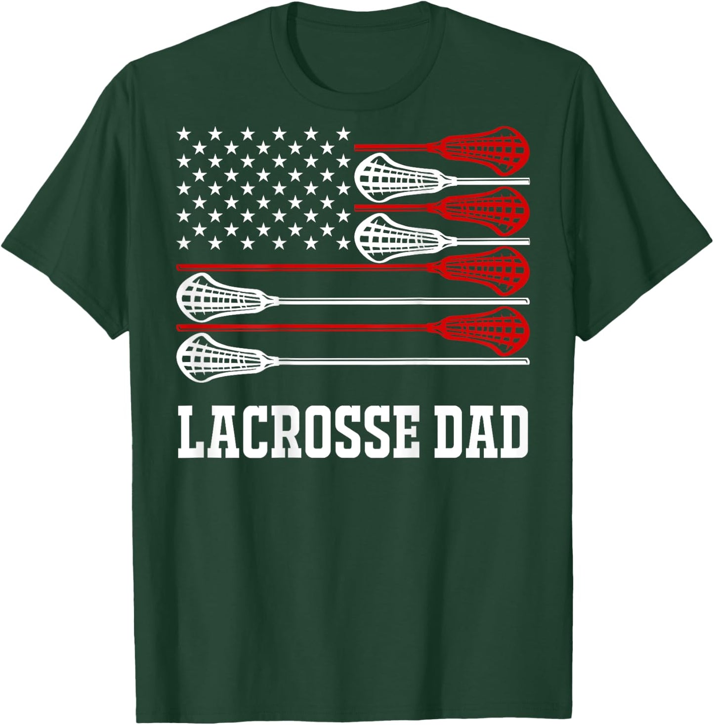 Vintage Lacrosse Dad Lax Dad USA Flag Patriotic USA T-Shirt - T-Shirt | Forest