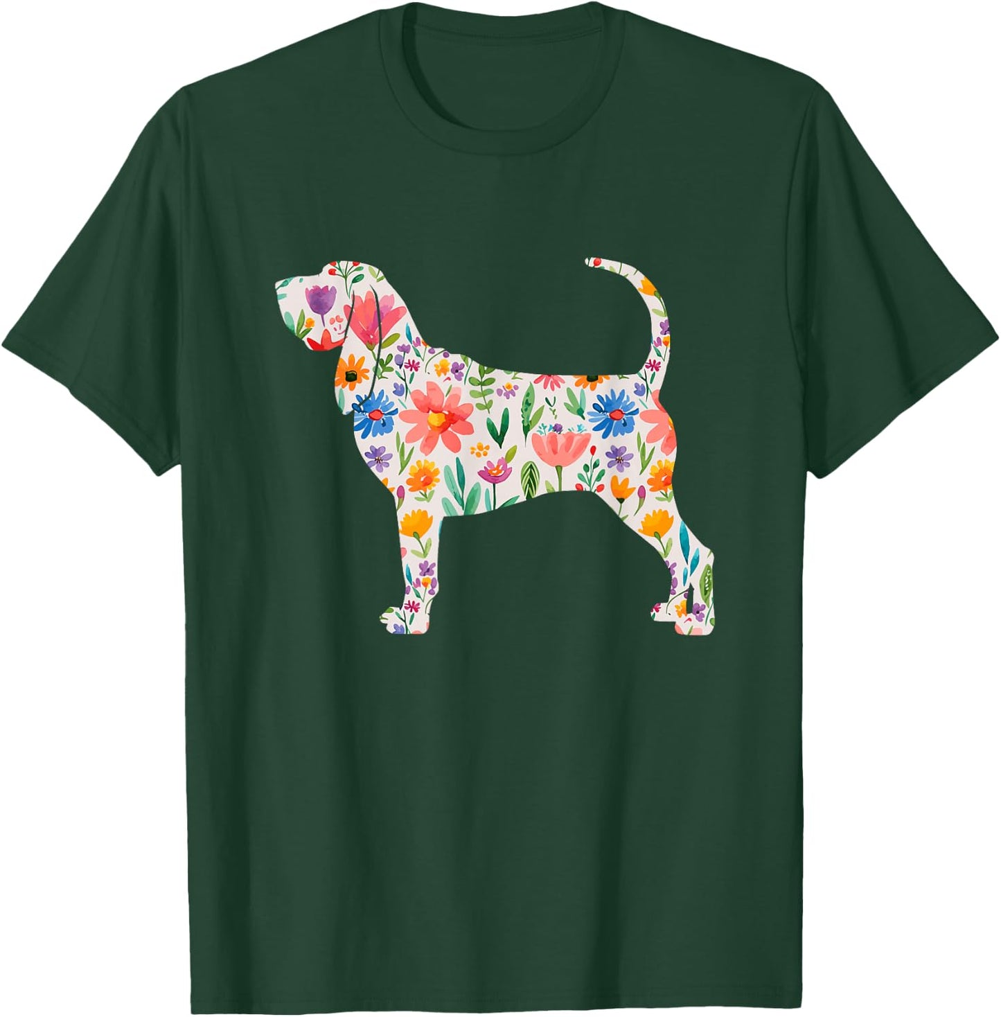 Bloodhound watercolor flowers design T-Shirt - T-Shirt | Forest