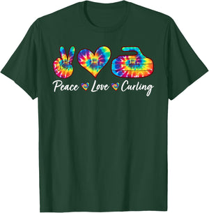 Tie Dye Peace Love Curling Sports Team Game Player T-Shirt - T-Shirt | Forest