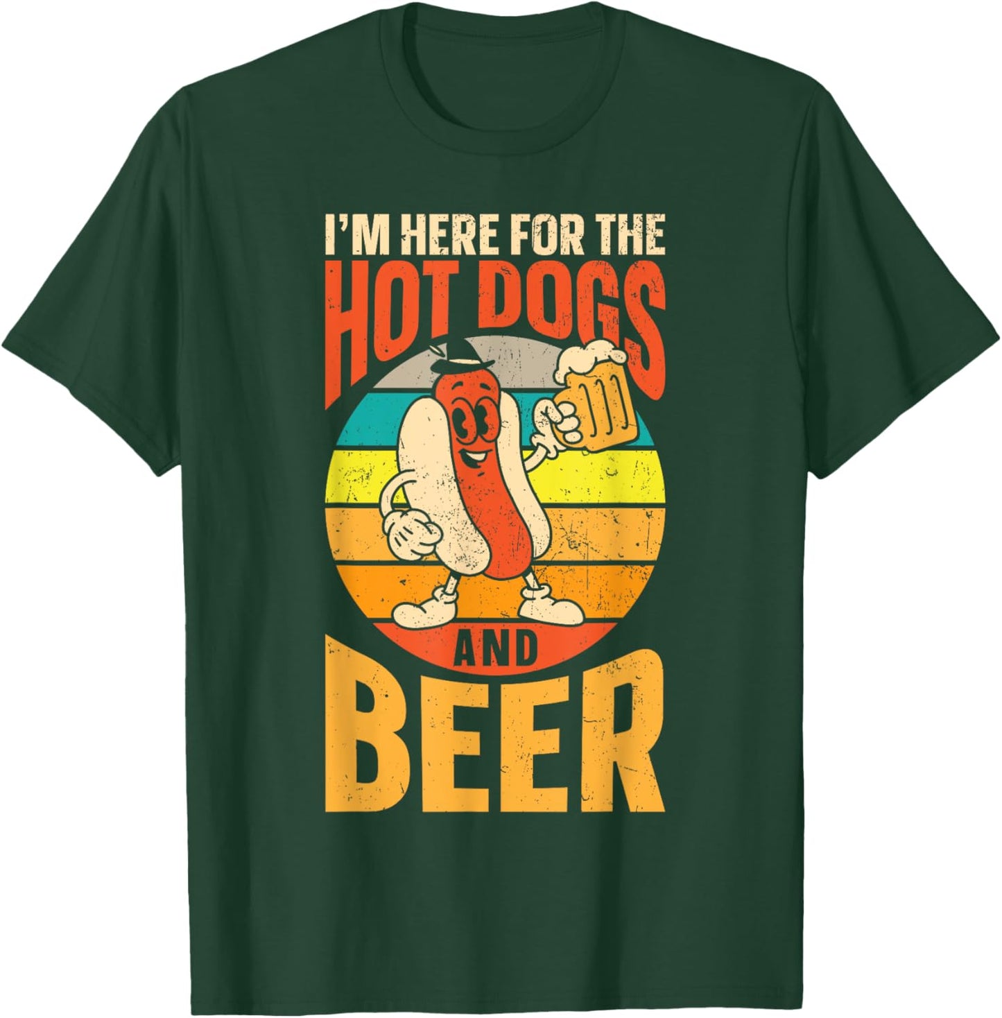 Hot Dog Adult Beer Retro I'm Here For The Hot Dogs And Beer T-Shirt - T-Shirt | Forest