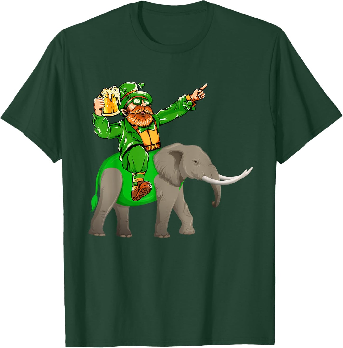 St. Patrick's Day Man Riding Elephant Funny Drinking Beer T-Shirt - T-Shirt | Forest