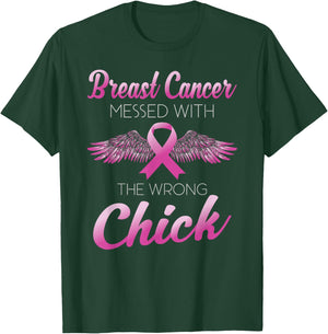 Breast Cancer Messed With Wrong Chick Cancer Pink Ribbon Fun T-Shirt - T-Shirt | Forest