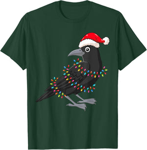 Christmas Lights Crow Wearing Xmas Hat - Funny Crow Lover T-Shirt - T-Shirt | Forest