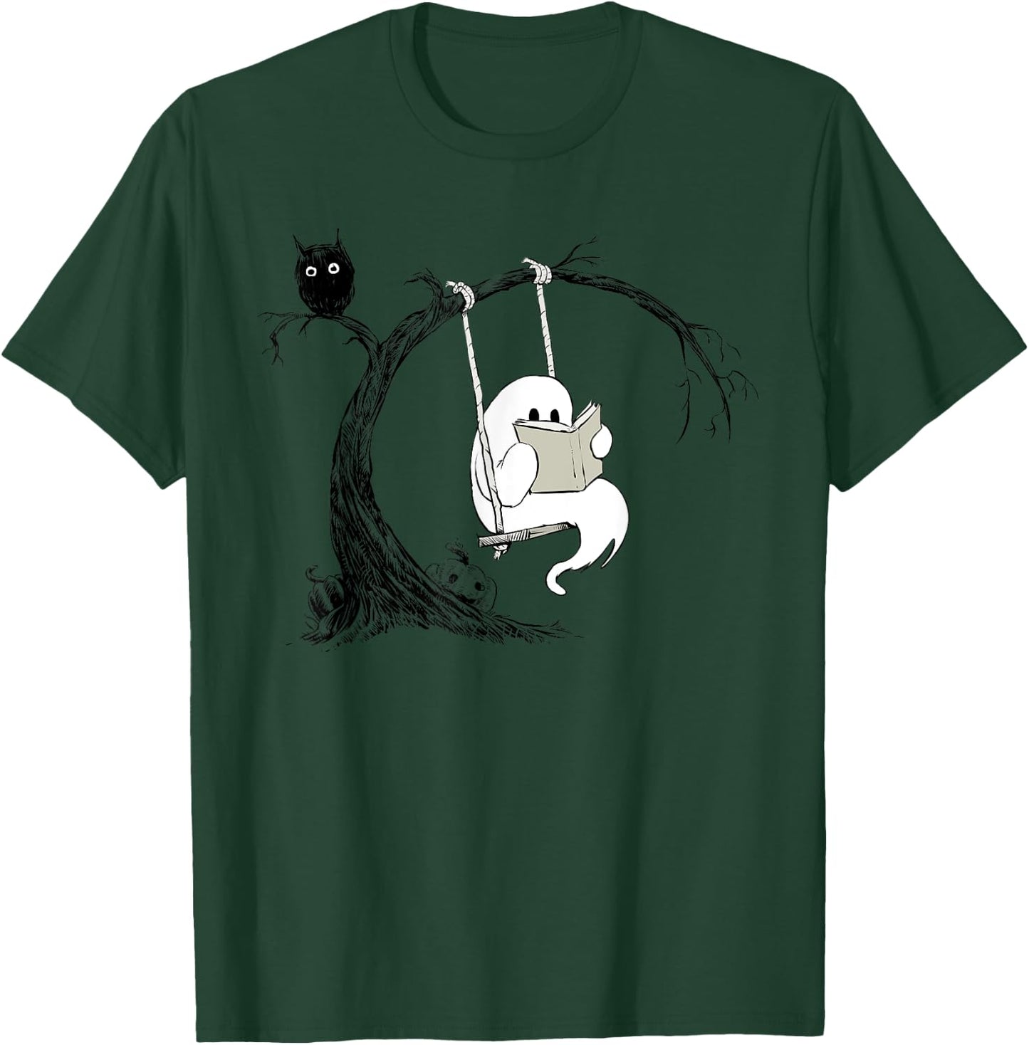 Cute Ghost swinging reading book Halloween ghost costume T-Shirt - T-Shirt | Forest