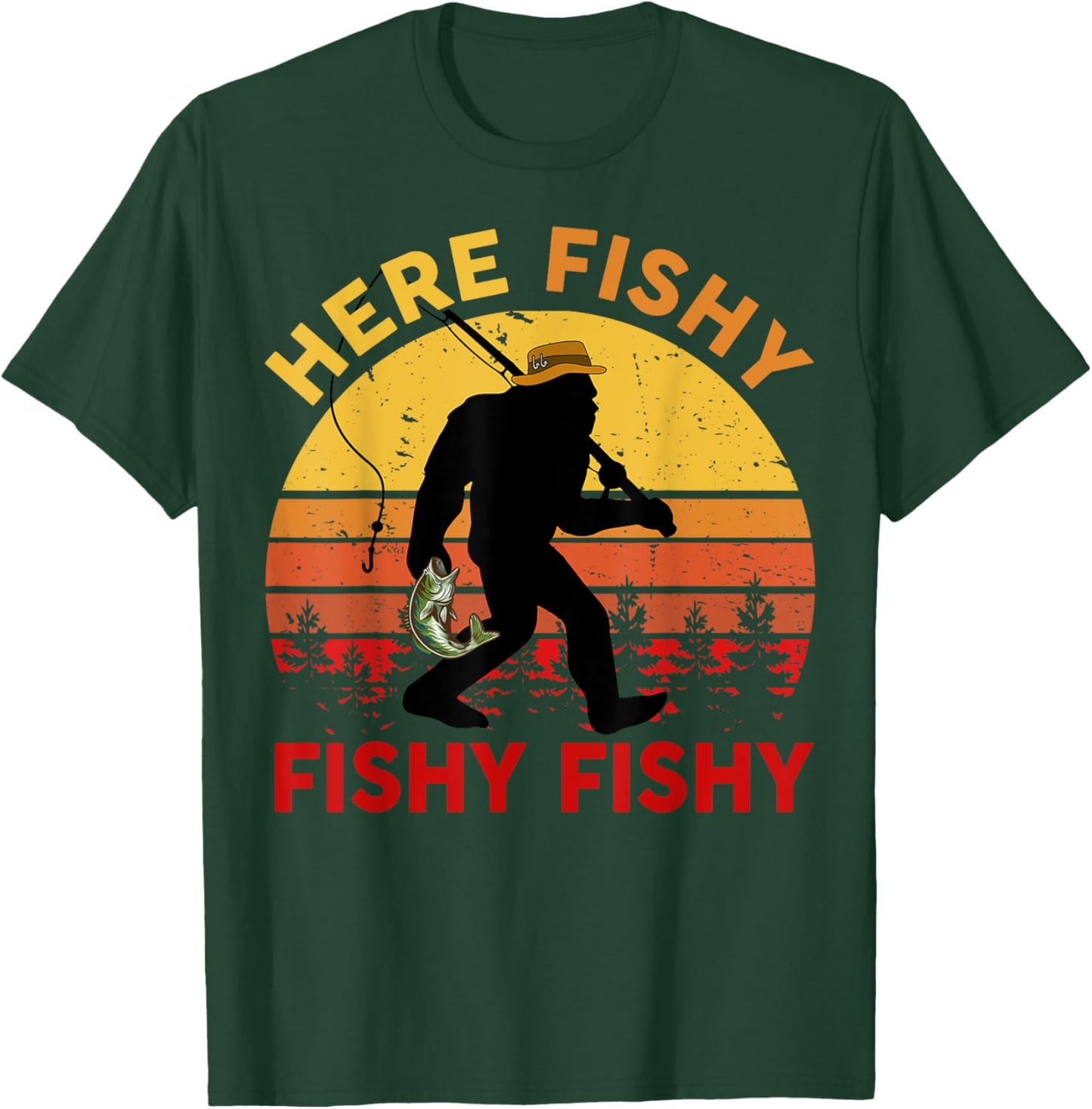 Here-Fishy Sasquatch Funny Bass Dad Toddler Bigfoot Fishing T-Shirt - T-Shirt | Forest