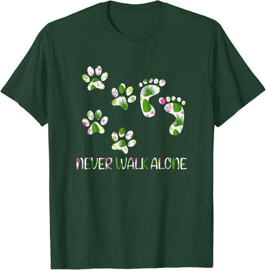 Never Walk a Alone Paw Dog Flower Dog Friends Dog Lover Men Women Girls Kids T-Shirt - T-Shirt | Forest