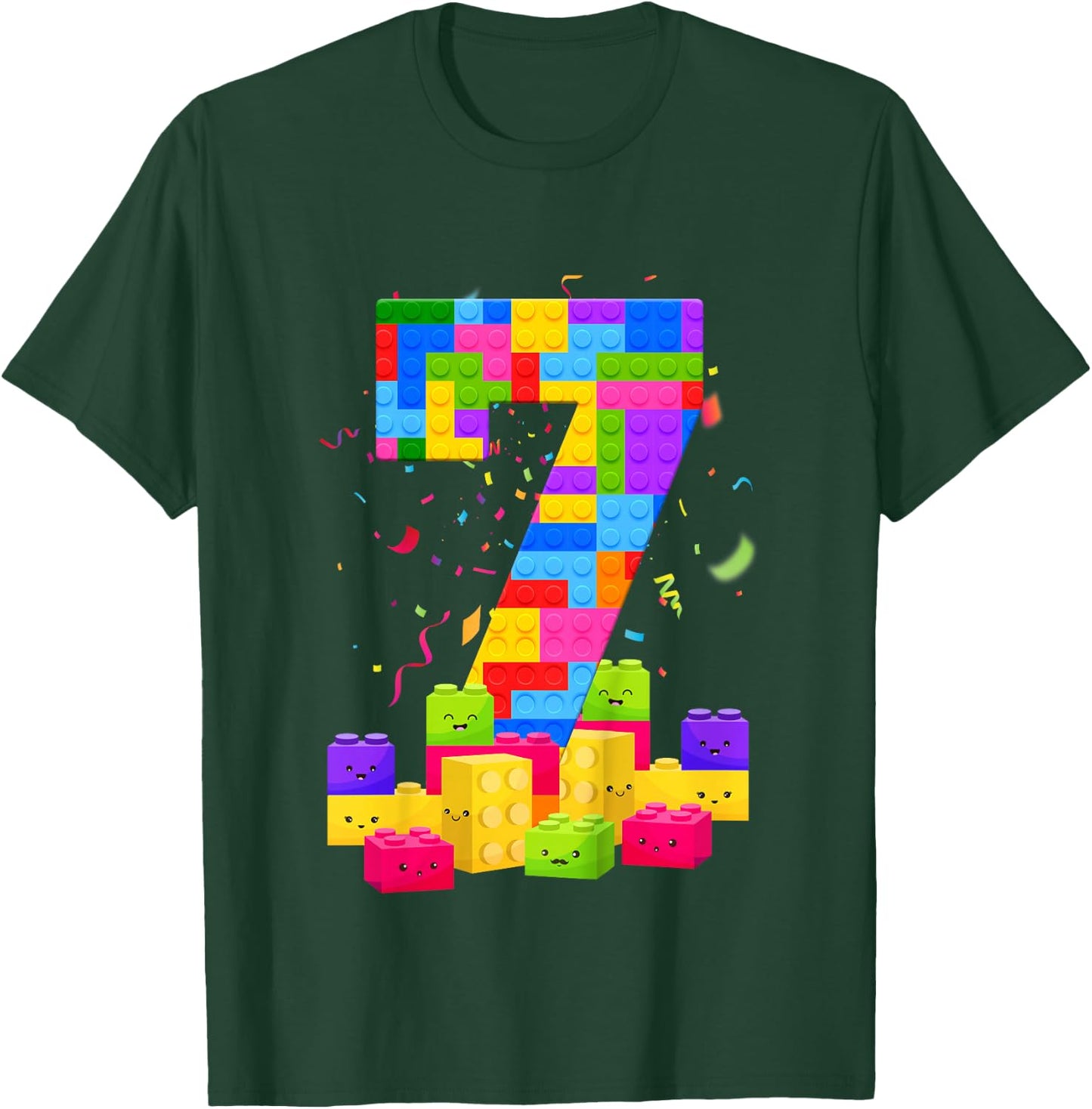 7 Years Old Builder Boy Girl Building Blocks 7th Birthday T-Shirt - T-Shirt | Forest