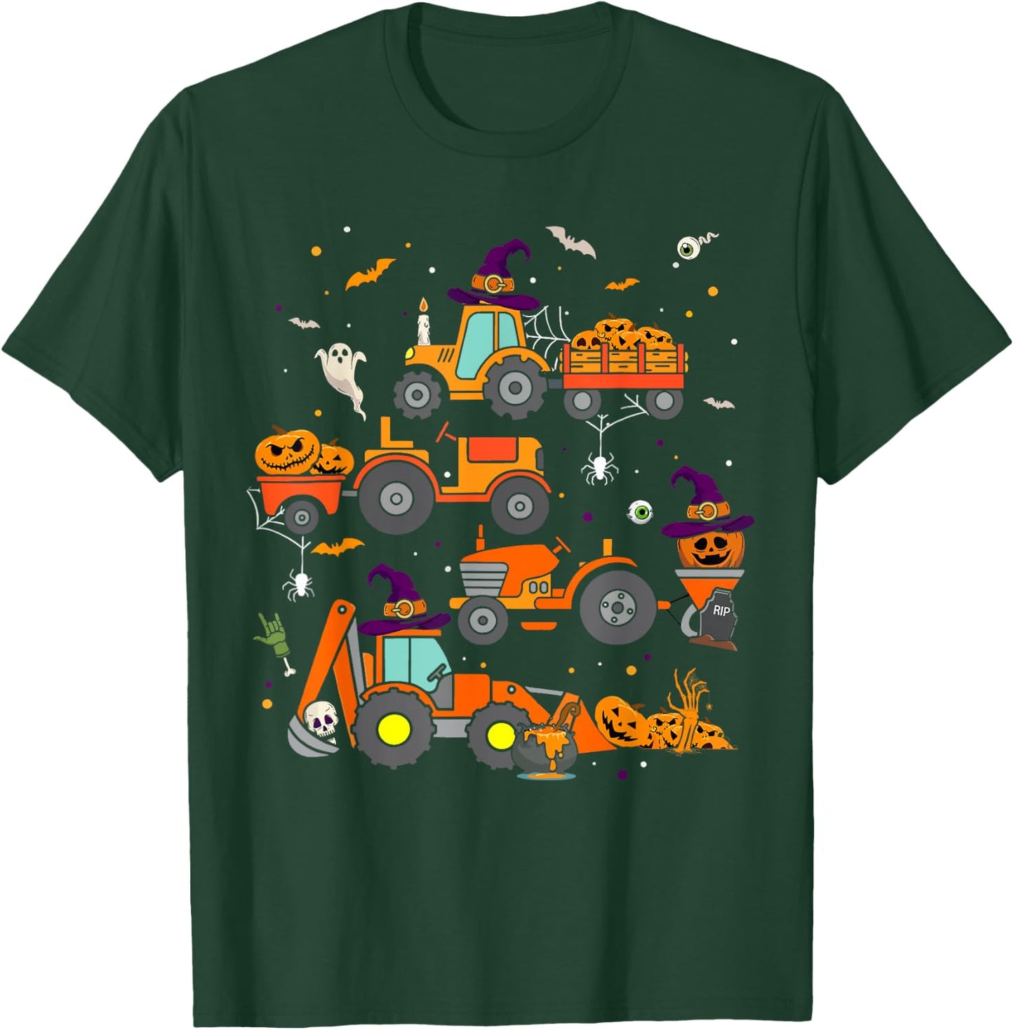 Toddler Halloween Shirt Tractor Ghost Pumpkin Kids Boys T-Shirt - T-Shirt | Forest