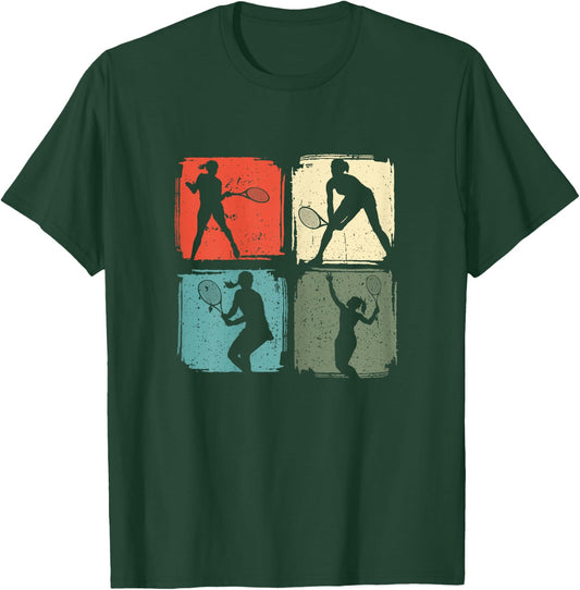 Tennis Play Funny Retro Tennis Player Woman Girls T-Shirt - T-Shirt | Forest