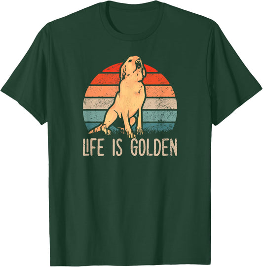 Retriever Dog in vintage style - Life Is Golden Dog Women Girls Kids T-Shirt - T-Shirt | Forest