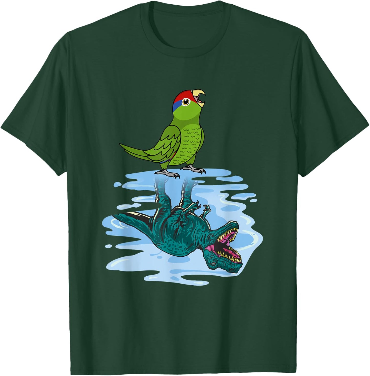 Parrot & T Rex Reflection I Mexican Red-headed Amazon T-Shirt - T-Shirt | Forest