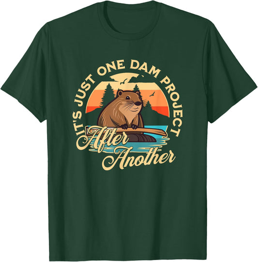 Besuchen Sie den Biber Shop - Adults Beaver - Black - Small - Short Sleeve - - Casual Modern - Unique Graphic - It's Just One Dam Project After Another T-Shirt - T-Shirt | Forest