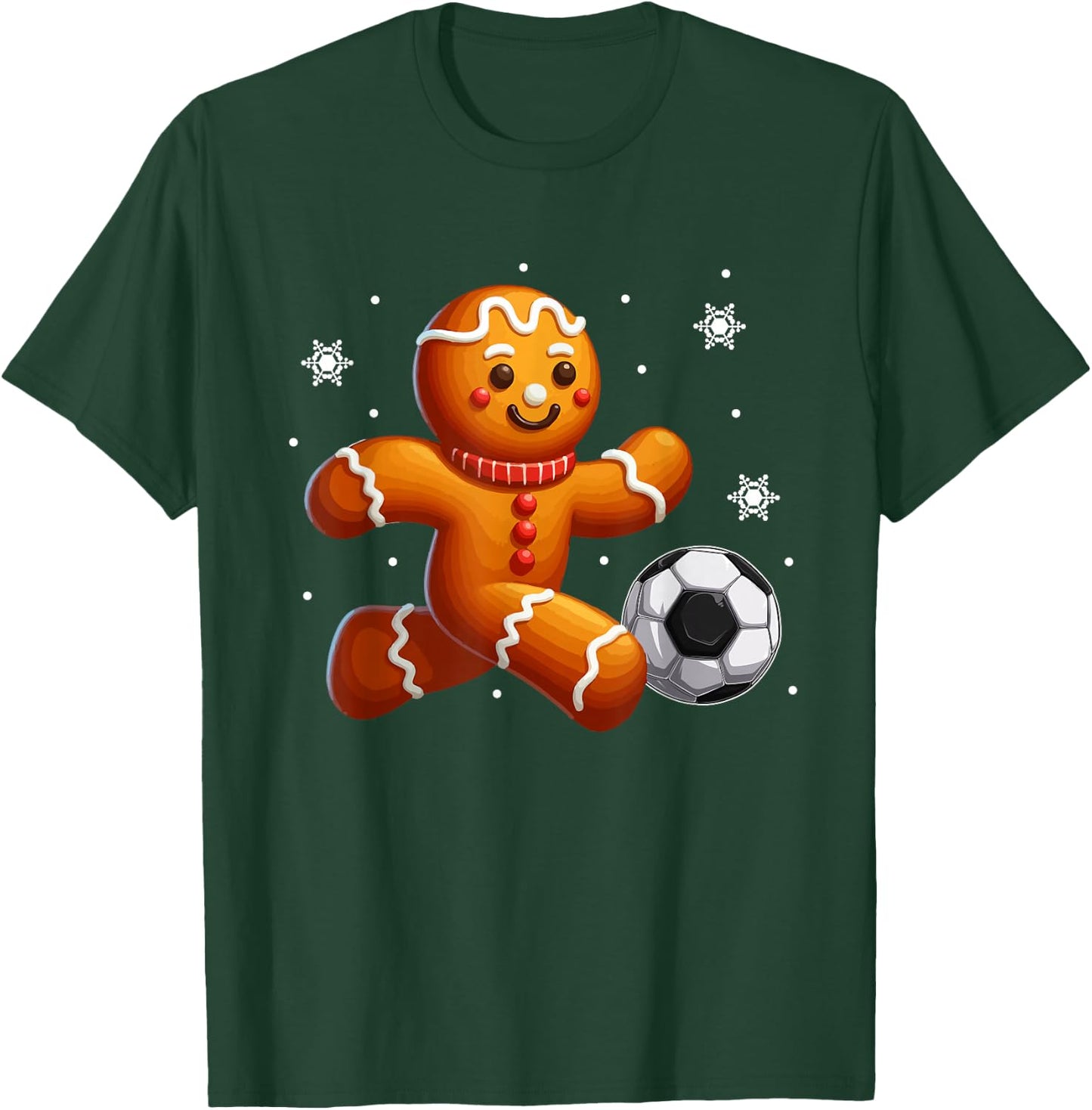 Gingerbread Playing Soccer Christmas Cookie Player Team T-Shirt - T-Shirt | Forest