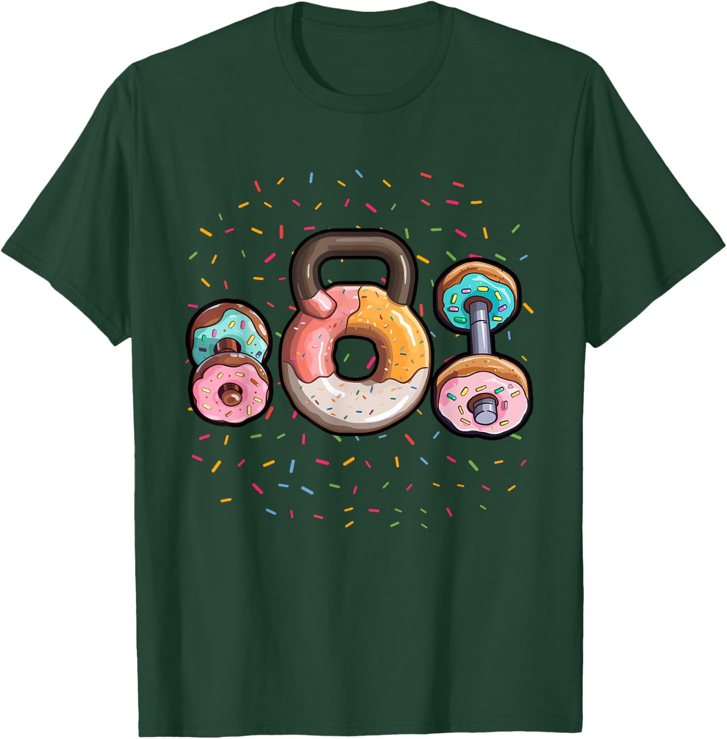 Kettlebell Donut Shirt Funny Gym Shirt Gym Fitness Doughnut T-Shirt - T-Shirt | Forest
