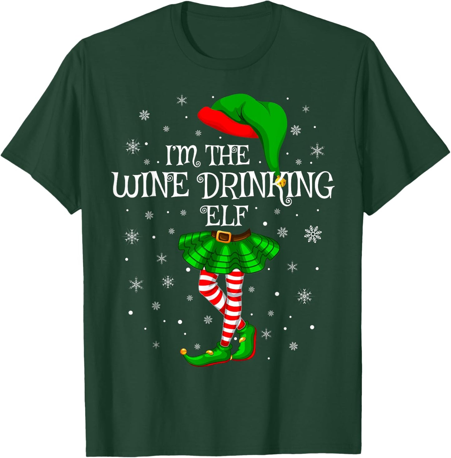 Matching Family Group I'm The Wine Drinking Elf Christmas T-Shirt - T-Shirt | Forest