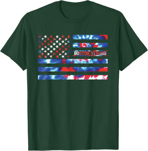 Boston Strong Tie Dye Red White Blue Patriotic American Flag Women Kids Men T-Shirt - T-Shirt | Forest