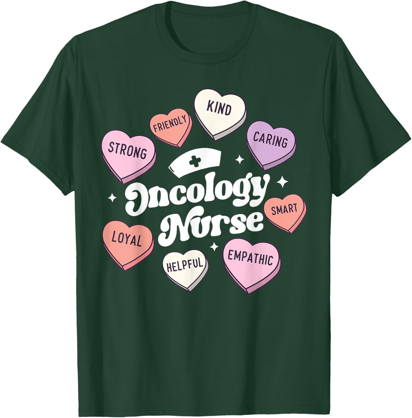 Valentines Day Oncology Nurse Cancer Support Groovy Hearts T-Shirt - T-Shirt | Forest