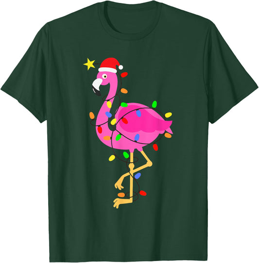 Funny Pink Flamingo in Santa Hat Christmas in July Men Women T-Shirt - T-Shirt | Forest