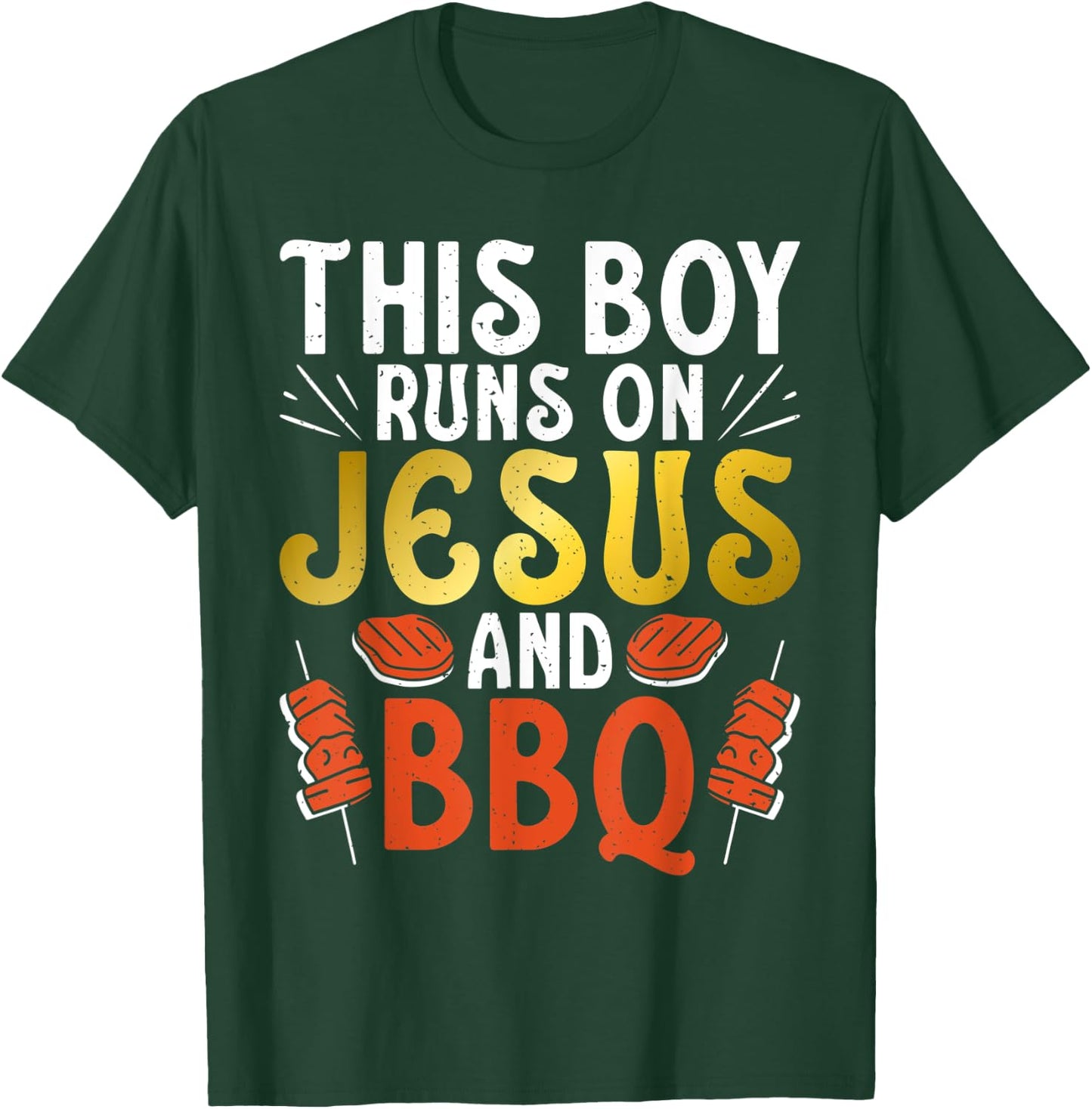 This Boy runs on Jesus and BBQ Grill Barbecue Grilling T-Shirt - T-Shirt | Forest