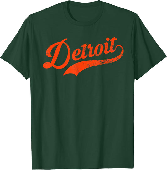 Retro Detroit Baseball City Distressed T-Shirt - T-Shirt | Forest