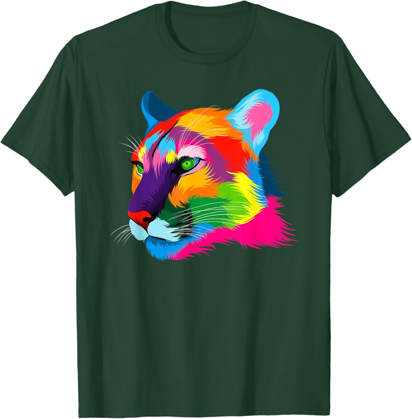 Puma Cougar Head Colorful Art Animals Watercolor Painting T-Shirt - T-Shirt | Forest