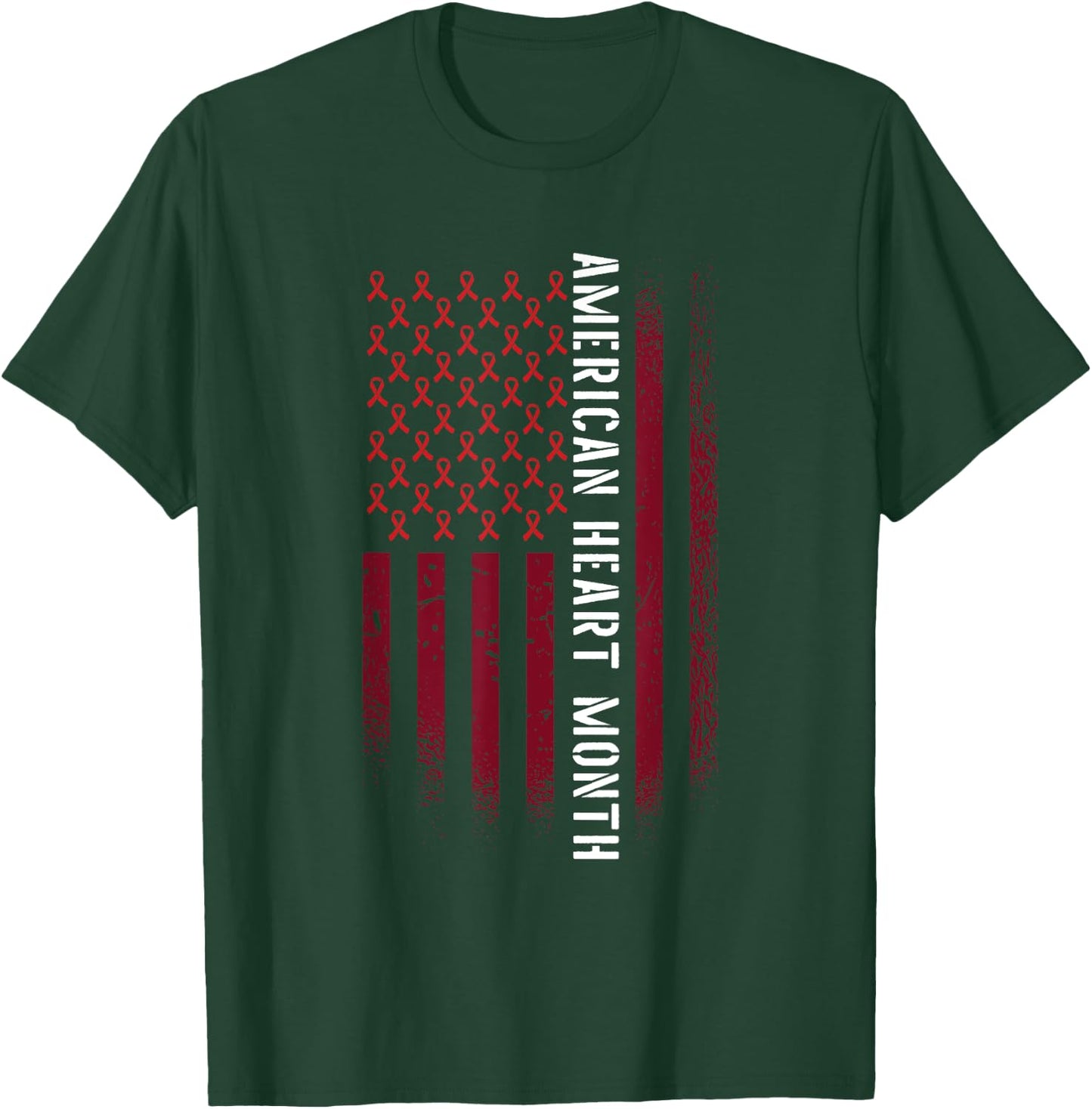 American Heart Month Cardiovascular Health Awareness Flag T-Shirt - T-Shirt | Forest