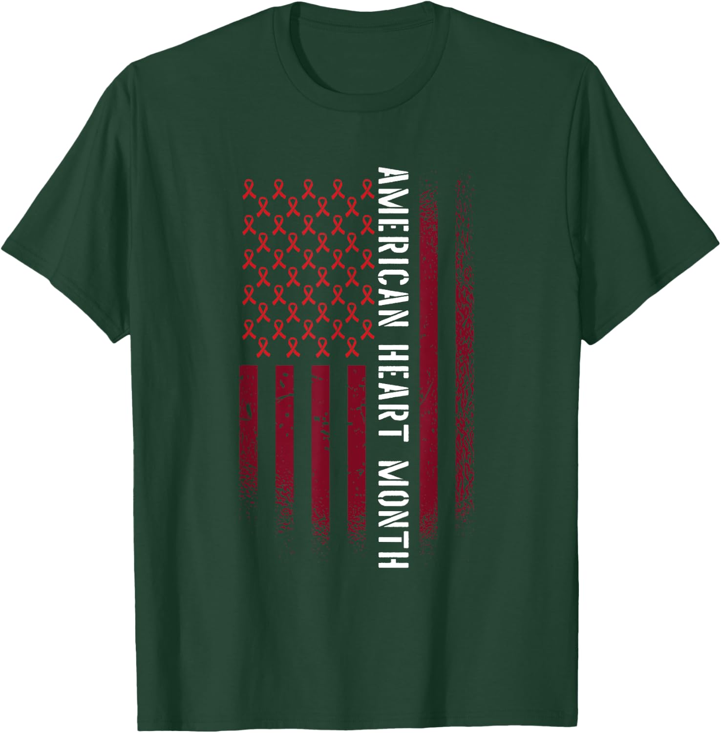 American Heart Month Cardiovascular Health Awareness Flag T-Shirt - T-Shirt | Forest
