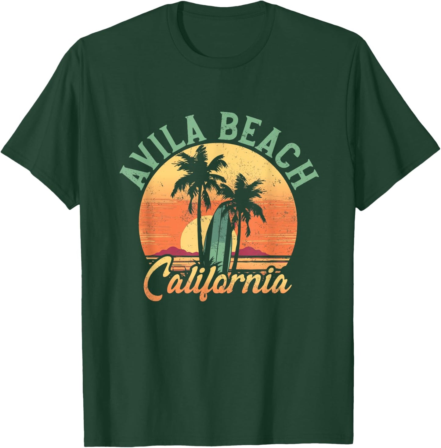 Avila Beach California Retro Surfer Vintage Beach Men Women T-Shirt - T-Shirt | Forest
