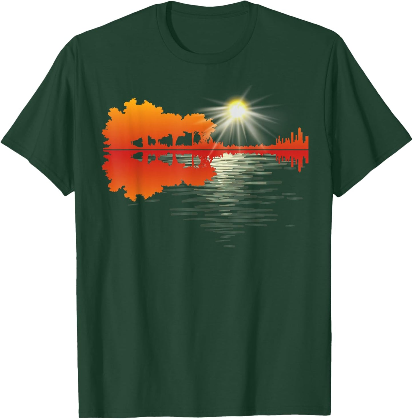 Nature Guitar Lake Shadow Love Guitar Musician Guitar lover T-Shirt - T-Shirt | Forest