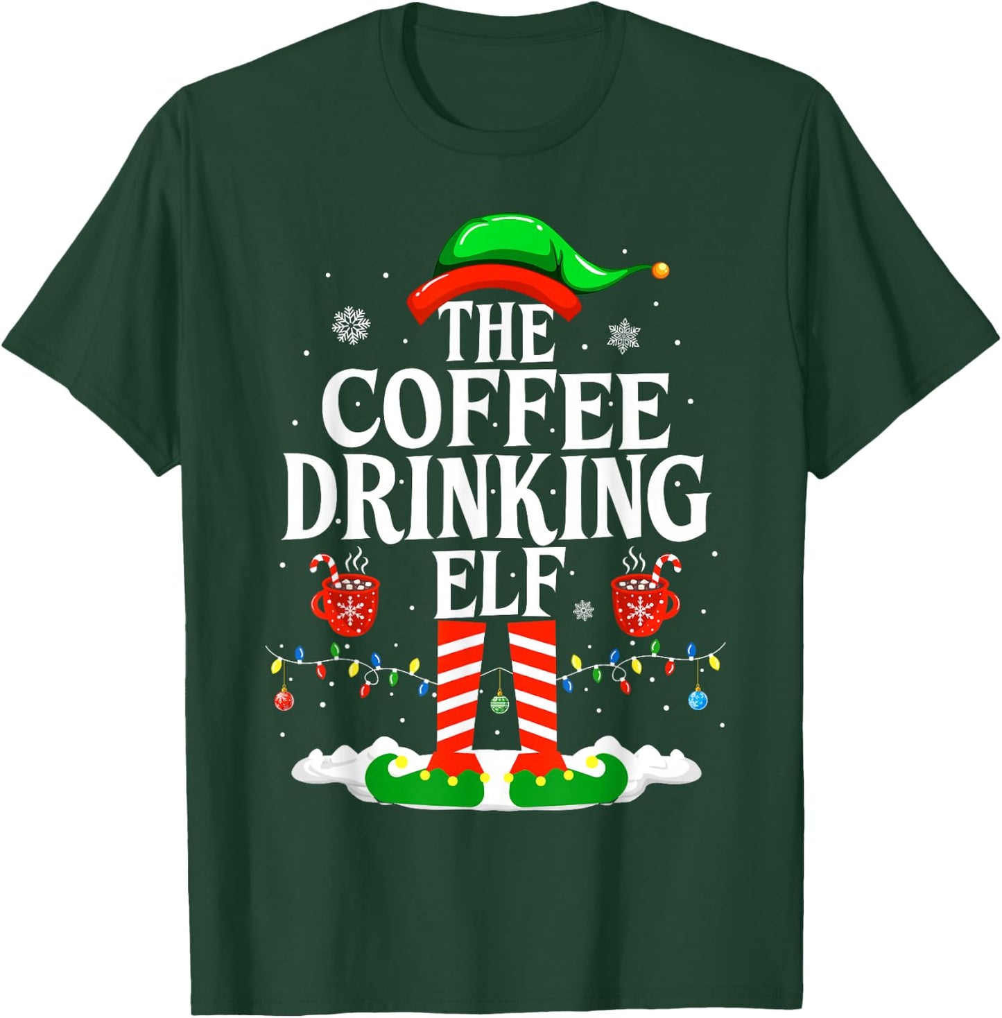 The Coffee Drinking Elf Funny Family Christmas Coffee T-Shirt - T-Shirt | Forest