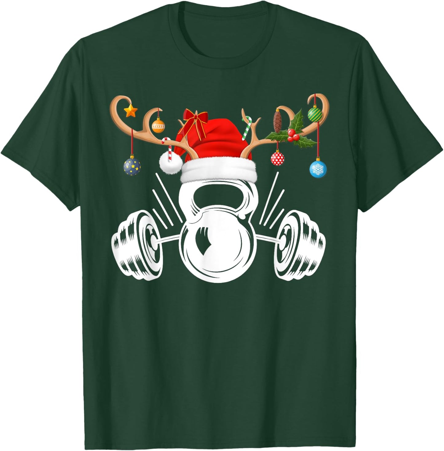 Funny Reindeer Santa Hat Weightlifting Fitness Christmas T-Shirt - T-Shirt | Forest