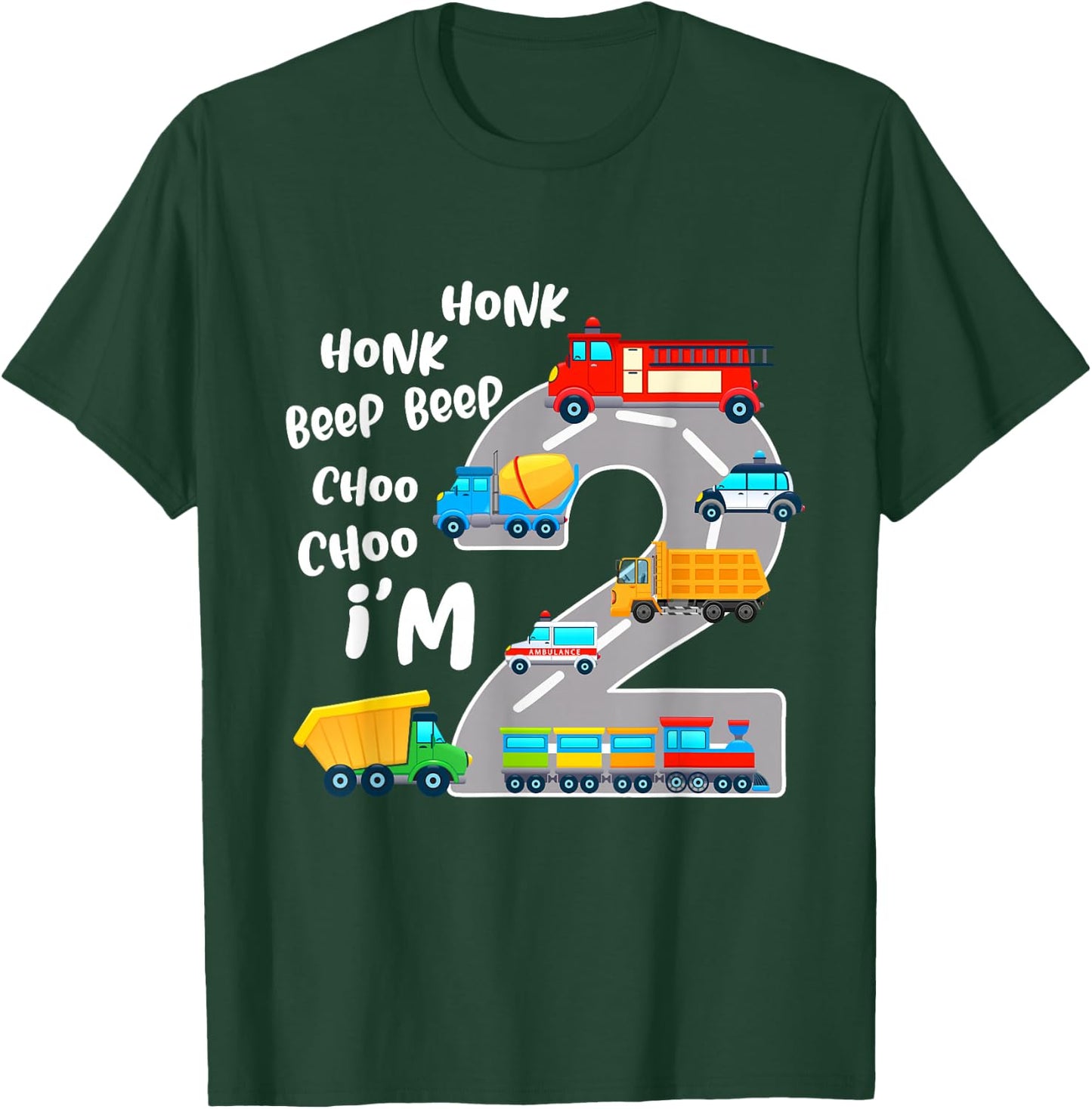 2 Year Old Birthday Transportation 2nd Party Kids T-Shirt - T-Shirt | Forest