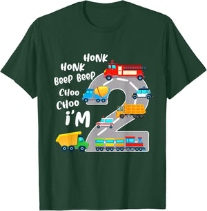 2 Year Old Birthday Transportation 2nd Party Kids T-Shirt - T-Shirt | Forest