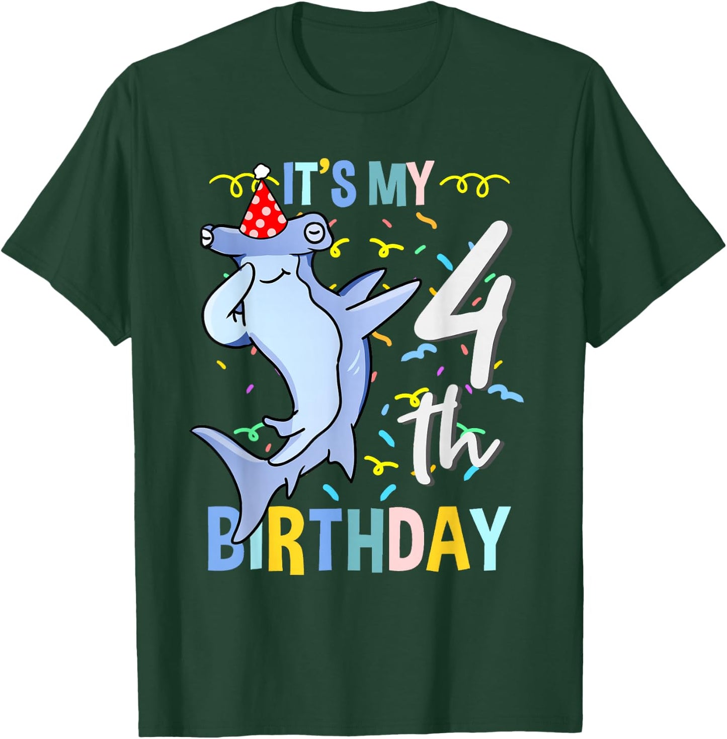 Its My 4th Birthday Dabbing Hammerhead Shark T-Shirt - T-Shirt | Forest