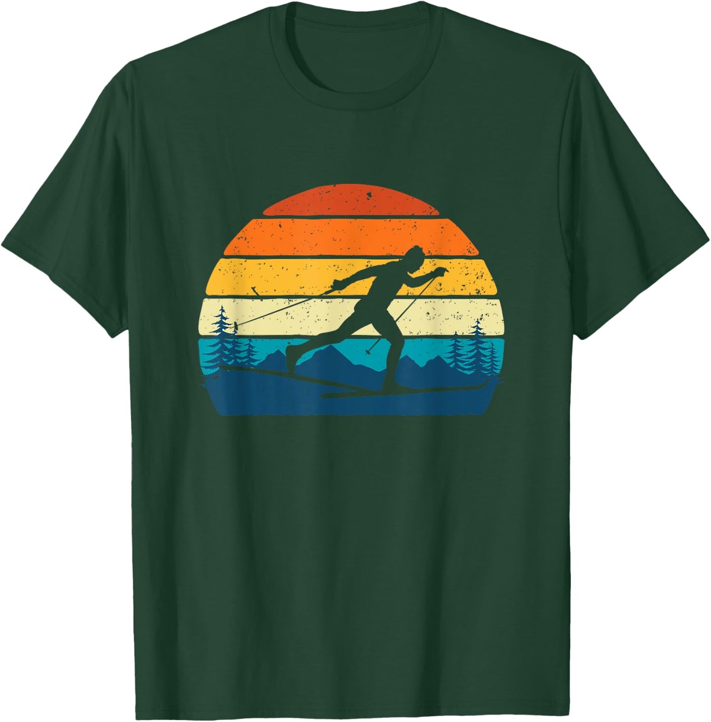 Retro Vintage Cross-Country Skiing - Winter Sports Skier Ski T-Shirt - T-Shirt | Forest