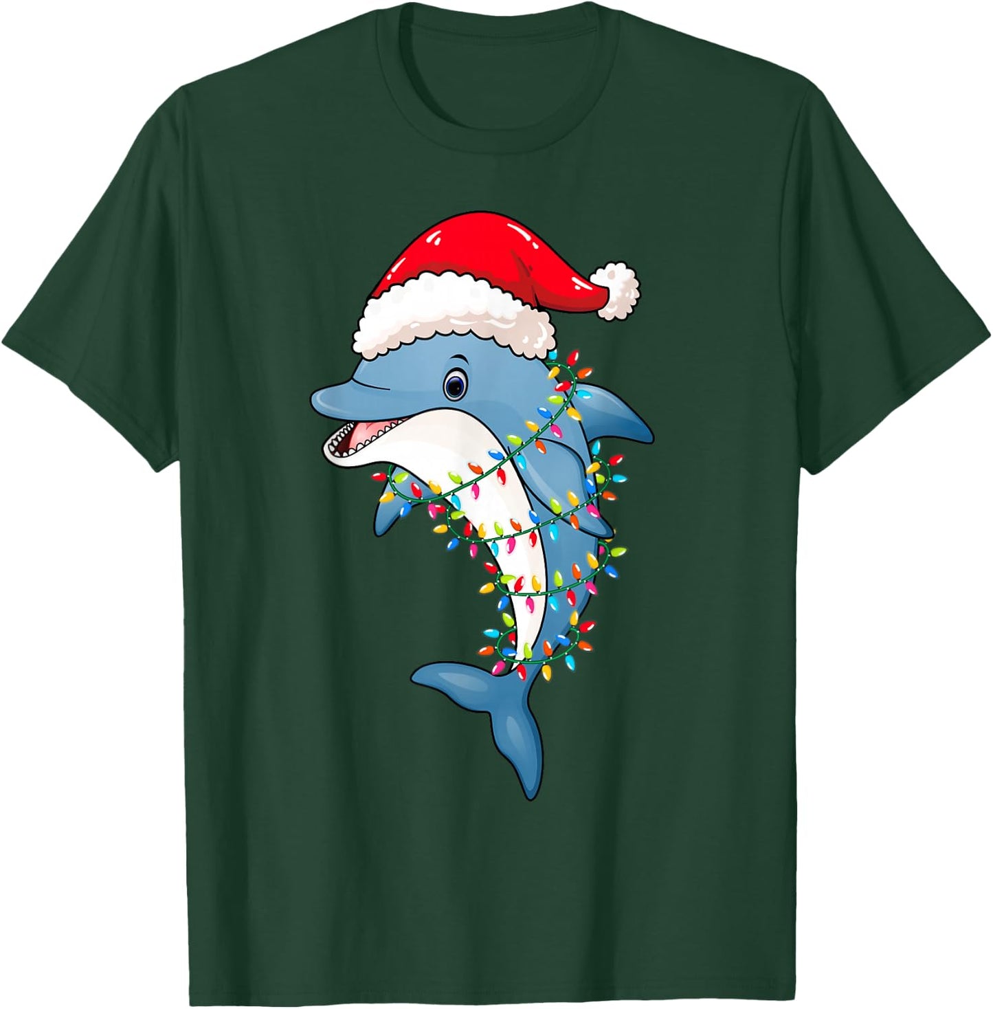 Christmas Lights Dolphin Wearing Xmas Hat - Dolphin Lover T-Shirt - T-Shirt | Forest