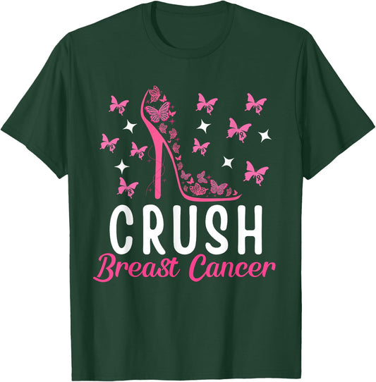 Crush Breast Cancer Awareness Pink Butterfly Strength T-Shirt - T-Shirt | Forest